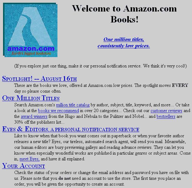 La primera página de Amazon.com